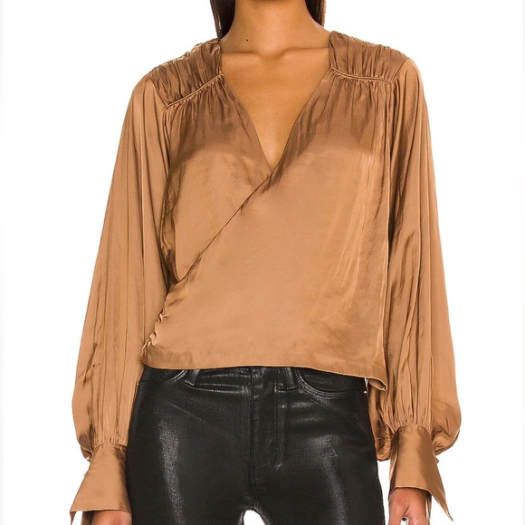 FRAME Crossover Top Blouse Bronze Size Large - Picture 1 of 7